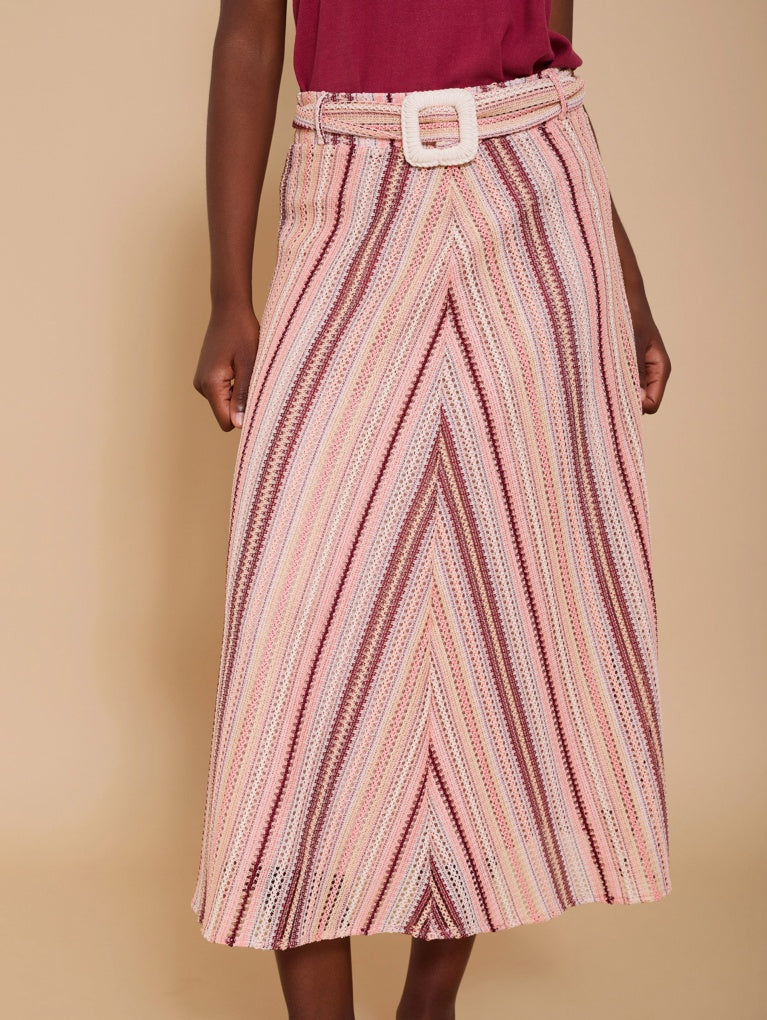 Gonna midi a righe con fibbia