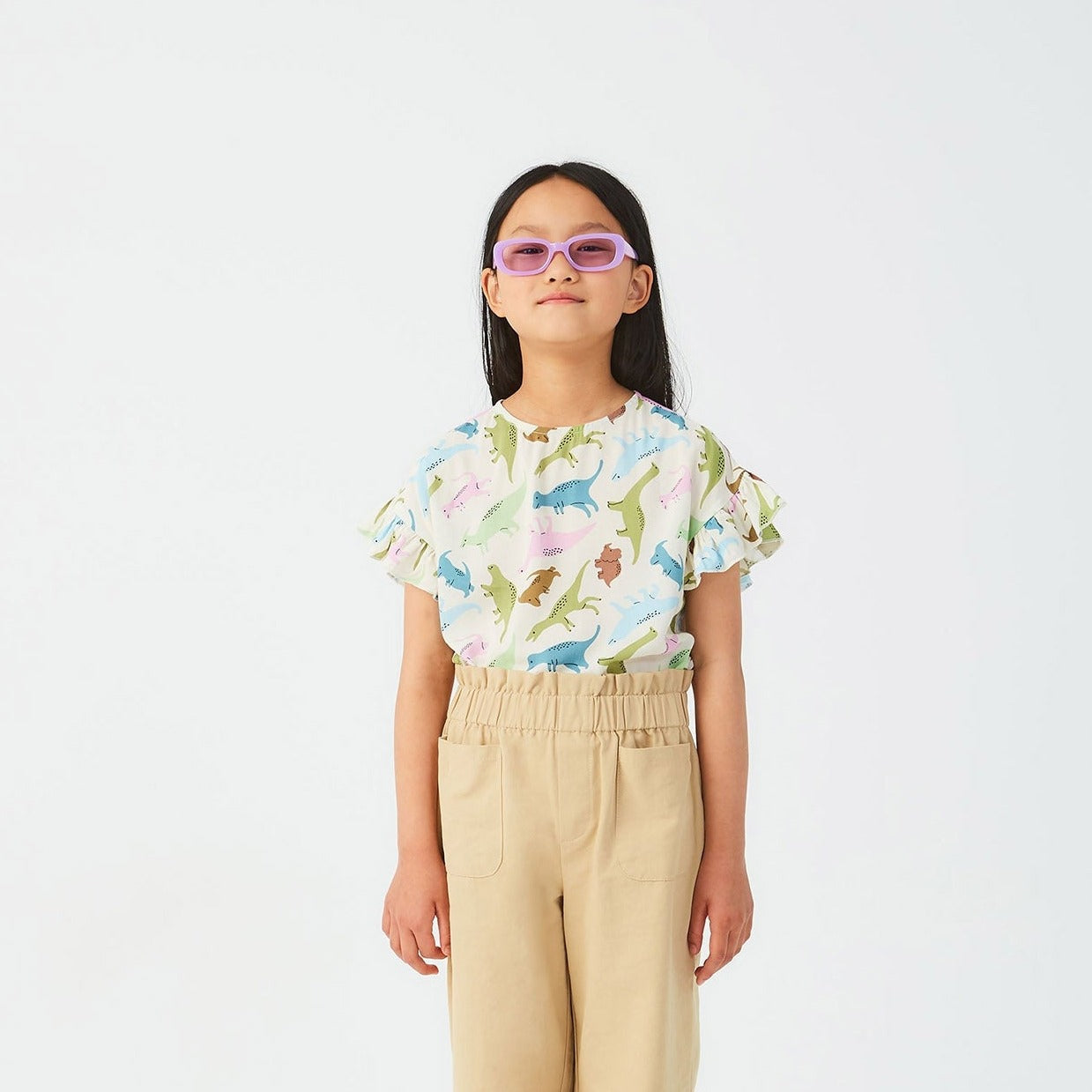 Top da bambina in viscosa LENZING™ ECOVERO™ con fantasia a dinosauri