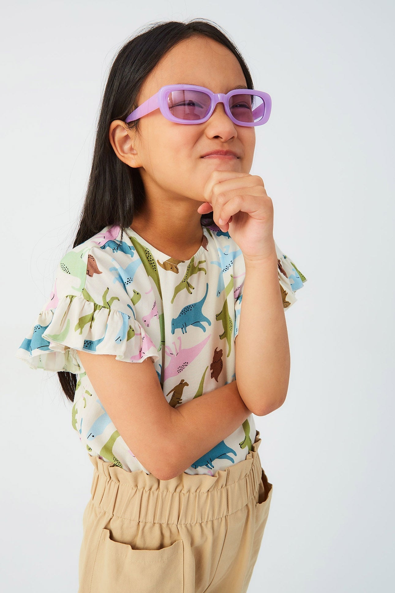 Top da bambina in viscosa LENZING™ ECOVERO™ con fantasia a dinosauri