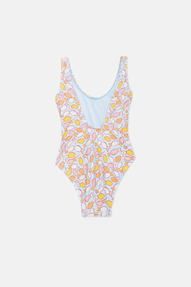 Costume da bagno da bambina con fantasia pesciolini