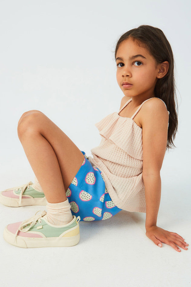 Pantaloni corti da bambina elasticizzati con fantasia a pois
