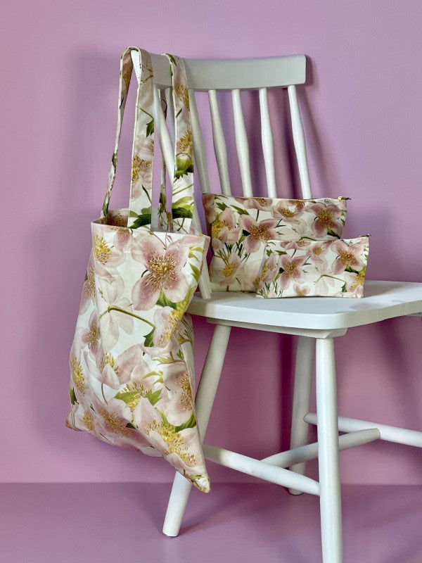 Borsa shopper fantasia fiori rosa