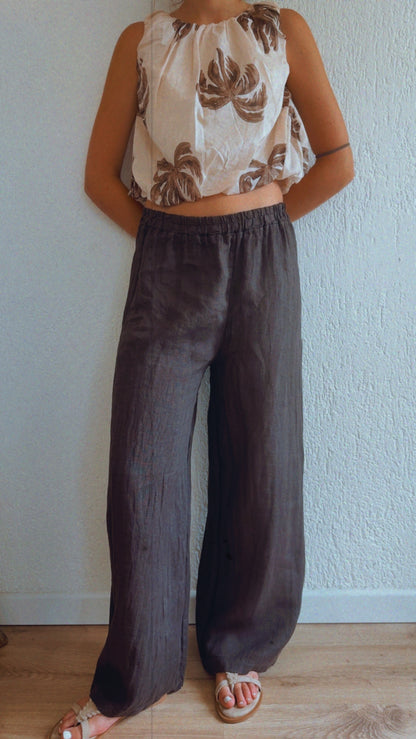 Pantalone lino Paloma choco