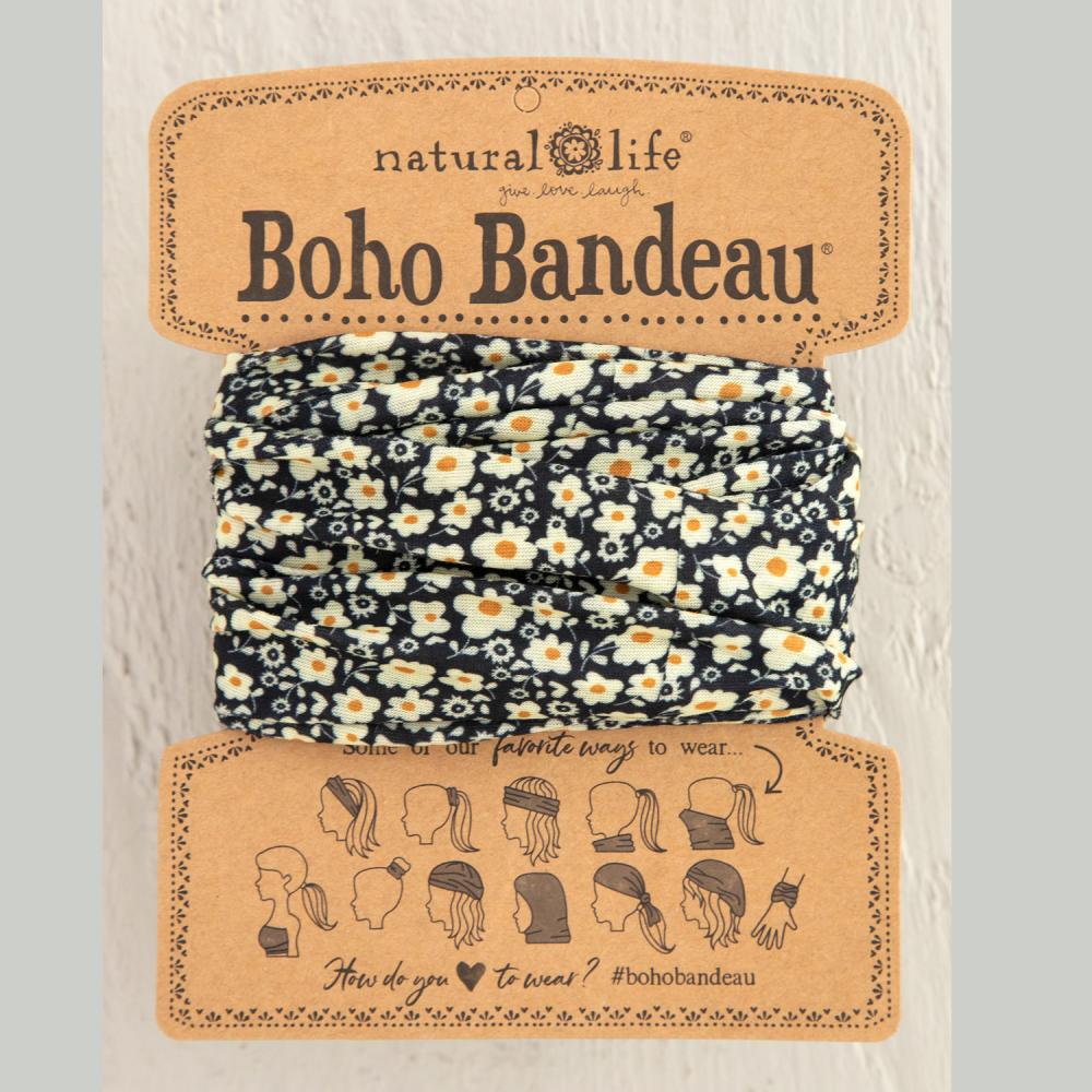 Boho bandeau black floral cream