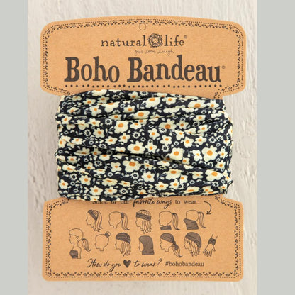 Boho bandeau black floral cream